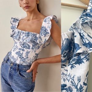 Reformation Rhode Linen Top | Reformation Blue Floral Top